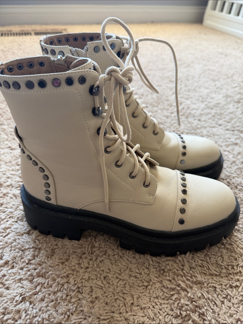 Shu Shop Cream Combat Boots with Stud Detail size 8.5